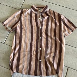 mens brown striped collared shirt